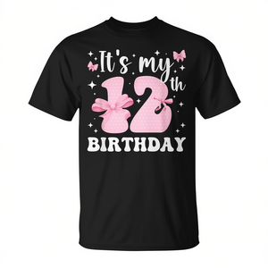 T-shirt con fiocco a tema Coquette per il dodicesimo compleanno, per ragazze di dodici anni, ideale per feste e celebrazioni - Product Image 2