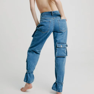 Breathable Oversize Solid Winter <b>Women</b> <b>Jeans</b> Mid <b>Waist</b> Waterproof Regular Fit Ripped Denim Pants Custom Size Reasonable Price - Product Image 2