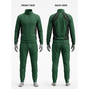 Ensemble de survêtement vert pour homme avec demi-fermeture éclair et poches latérales, tenue de sport athlétique, pantalon long, marque privée OEM Trackstar - Product Image 1