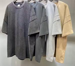 Camiseta de Hombre de Algodón/Fibra de Bambú de Alto Gramaje con Lavado Ácido, Ecológica, de Lona, Personalizable, Lisa, con Diseño Vintage Lavado a la Piedra, Venta al por Mayor - Product Image 1