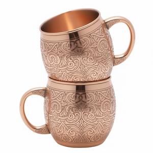 Mug à Moscow Mule en cuivre pur moderne, martelé à la main, artisanal, en cuivre massif, pour bière et cocktails, avec poignée, meilleur prix - Product Image 4