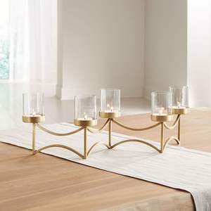 Elegant Gold Metal 5 Cup Votive Tealight <b>Candle</b> Holder Clear Cylinders Luxury Wedding Centerpiece Modern Home Table Room - Product Image 1