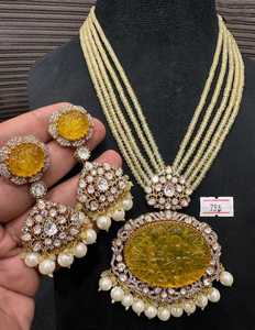 Ensemble de colliers Polki de créateur de luxe en plaqué or avec boucles d'oreilles Bijoux de mariée pour mariage et fête - Product Image 1