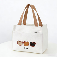 Tas Tote Kanvas Siap Kirim, Tersedia, Tas Makan Siang Beruang Lucu, MOQ Rendah, Tas Wanita, Mendukung Logo Custom, Pengiriman Cepat