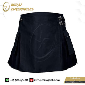Kilts en tartan noir utilitaire faits à la main KILT personnalisé pour les femmes Jeans en coton Kilt écossais traditionnel - Product Image 2