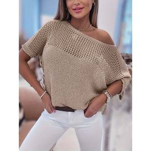 Women's Casual Breathable Cold Shoulder Open-Knit Acrylic <b>Pullover</b> <b>Sweater</b> with Cartoon Embroidery - Product Image 3