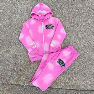 Conjunto Deportivo Personalizado con Pantalones Deportivos y Sudadera con Capucha con Cierre y Pedrería, Lavado Ácido, de Alta Calidad para Hombre - Product Image 3