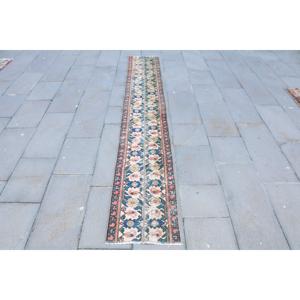 Alfombra Vintage de 1.4x9.2 pies, Alfombra Turca Azul Ombré de Lana - Product Image 1