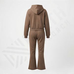 Conjunto de Dos Piezas para Mujer, Sudadera con Capucha y Cremallera de Algodón Grueso con Logotipo Personalizado, Pantalones Deportivos de Pierna Recta y Corte Recto, Lavado Ácido, Estilo Casual, Nuevo - Product Image 2