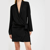 Nouvelle robe de soirée élégante pour femmes, mini-robe, col asymétrique, fermeture à nouer, fermetures éclair tissées, satin mat de haute qualité, logo personnalisé OEM