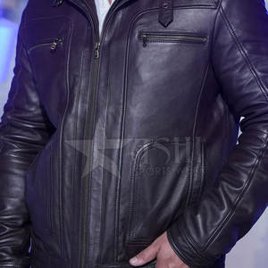 2024 personnalisé hommes haute rue Style hiver veste haut de gamme personnalisation peau de vache en cuir véritable tissu de haute qualité non tissé - Product Image 4