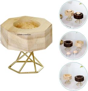Modern Premium Home Accessories Trending Wooden <b>Candle</b> Holder with Square and Hexagon Shapes Metal Stand for Home Decoration - Product Image 5