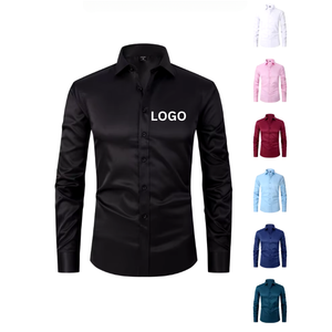 Vente en gros de chemise XL en coton avec logo personnalisé pour hommes, vêtements d'affaires Slim Fit de style classique à manches longues de couleur unie - Product Image 6