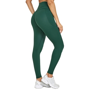 Leggings de yoga pour femmes, unis, sans couture frontale, avec poches, taille haute, dos en V, effet push-up, sensation seconde peau, séchage rapide, pour la gym - Product Image 3