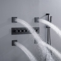 Juego de Grifos de Ducha y Bañera Negro Mate con LED Termostático, Sistema de Ducha de Techo de 14 x 20 Pulgadas con Cabezal de Cascada y Lluvia
