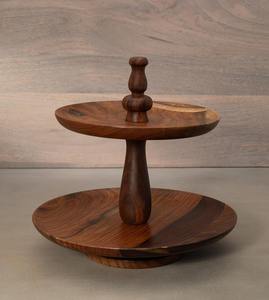 Support à gâteau à 2 niveaux en bois d'acacia artisanal, support à cupcakes rustique en bois, plateau de service à étages pour la décoration de cuisine et de fête de style campagnard - Product Image 1