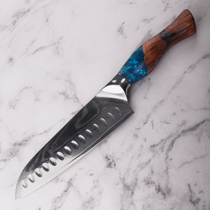 Couteau Santoku de cuisine de chef, super rapport qualité-prix, 7 pouces, VG-10, acier Damas, manche en bois stabilisé et résine - Product Image 2