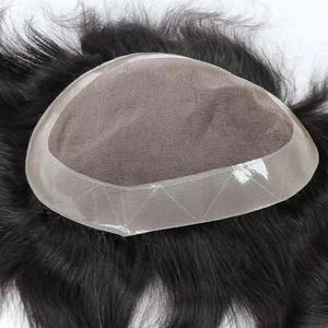 Tupé Mono Duro Largo y Liso con Base de Encaje Transparente al por Mayor para Hombres con Peluca de Cabello Humano Real - Product Image 2