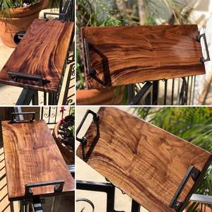 NATURAL FARMOUSE, bandeja redonda de madera de Acacia para servir, vajilla de estilo clásico hecha a mano para cocina, hogar, Hotel, para servir comida de fiesta - Product Image 1