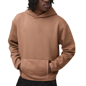 Vente en gros de sweat-shirt à capuche décontracté personnalisé en coton 100% pour homme, imprimé en brun uni pour l'hiver - Product Image 4