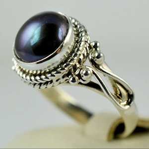Navya Craft Handmade 925 Sterling Silver Women's Boho <b>Ring</b> Freshwater Peacock Black Pearl June Birthstone <b>Statement</b> Jewelry - Product Image 6