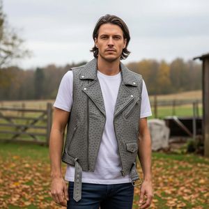 Venta al por mayor Chaleco de avestruz Estilo de motocicleta para chaleco de cuero de motorista Hecho a pedido Soporte de invierno de alta calidad fabrica profesional - Product Image 2