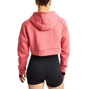 2025 New Arrival <b>Black</b> 100 Cotton Women's <b>Long</b> <b>Sleeve</b> Winter Pullover Custom Embroidered Hooded <b>Crop</b> <b>Top</b> - Product Image 3