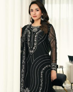 Traje Sharara de Georgette con Bordado sin Costuras y Piel Sintética, Diseño de Diseñador, Venta al por Mayor, Salwar Kameez Pakistaní, Especial para Fiestas y Festivales - Product Image 3