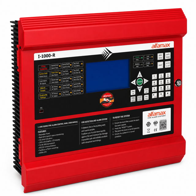 Alfamax I-1000-R Addressable Fire Alarm Touch Board Repeater Panel Graphic LCD Display Remote Monitoring 220V AC 50/60Hz Fire