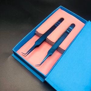 Pinzas azules de Plasma de punta de fibra de 90 grados y 45 grados de alta calidad, pinzas de extensión de pestañas de acero inoxidable sólido al por mayor - Product Image 4