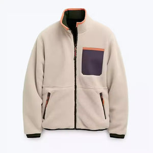 Veste d'hiver personnalisée en polaire Sherpa à fermeture éclair pour hommes, manches longues de qualité avec col et patchwork, design teint, fermeture à glissière pour l'extérieur - Product Image 2