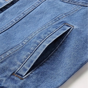 Veste en jean coupe-vent d'hiver pour hommes de haute qualité personnalisée Style Vintage avec rivets bavures tricotés 100% coton délavé à l'acide bleu - Product Image 6
