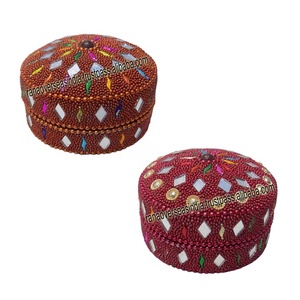 Two Tone Circular Stone and <b>Mirror</b> Work Traditional Sindoor Vervillion <b>Box</b> Jewelry <b>Box</b> for Women - Product Image 1