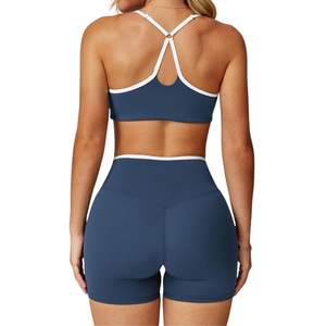 Conjunto de dos piezas de ropa deportiva para mujer, Sujetador deportivo, pantalones cortos de levantamiento de glúteos, conjuntos de gimnasio de entrenamiento para correr sin costuras acolchados - Product Image 2
