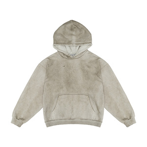 Sweat à capuche pull vintage de haute qualité pour hommes Logo personnalisé poids lourd solide coton polaire en détresse boue lavage Look coupe surdimensionnée - Product Image 4