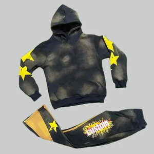 Vêtements d'hiver unisexes avec logo pantalon évasé personnalisé lavage à l'acide délavé au soleil pour survêtement de jogging en coton imprimé bouffant rapide et écologique - Product Image 1