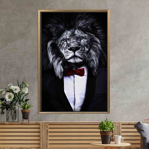Impression sur toile Lion en costume : Art mural animalier d'élégance sauvage, TOILE ENCARTÉCHÉE DORÉE - Product Image 1