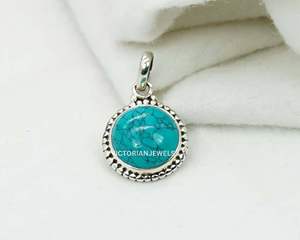 จี้นำโชคเดือนพลอยเทอร์ควอยซ์สีเงินสเตอร์ลิง925พร้อมฐานหนามเตยทรงกลม - Product Image 4