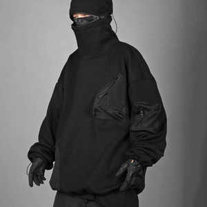 Custom Logo <b>Embroidery</b> Double Hooded Ninja Pullover Balaclava Hoodies for Man Full Zip Thermal Men's <b>Sweatshirts</b> - Product Image 5