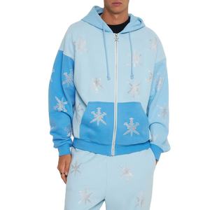 Sudadera con capucha de diamantes de imitación para hombre con logotipo personalizado de calidad superior, último diseño, Color sólido, nuevo estilo, cremallera, Sudadera con capucha de diamantes de imitación para hombre - Product Image 1