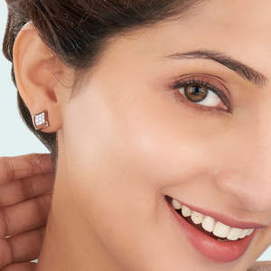 ต่างหูเม็ดเดี่ยวสีโรสโกลด์สำหรับ Women-14k/เครื่องประดับทอง18K หมั้นอินเทรนด์ - Product Image 2