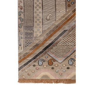 Manchaha Luxury Ivory Hand Knotted Wool Bamboo Silk Rug Geometric Modern Design Plush <b>Washable</b> Carpet for Home for - Product Image 4