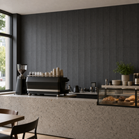 Panneau mural en pierre PU noir charbon WYRAX, texture fine linéaire en ardoise, revêtement décoratif 3D pour café, bar, intérieur commercial