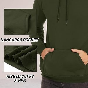 Pull-over athlétique décontracté pour hommes, sweat-shirt à capuche doublé polaire d'automne, poche kangourou, motif solide, coupe-vent écologique - Product Image 3