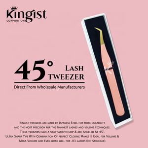 แหนบต่อขนตาคิงกิสต์ โปรเฟสชั่นแนล พรีเมียม คุณภาพสูง ผลิตจากสแตนเลส สีชมพูอ่อน ปลายเฉียง สำหรับต่อขนตาแบบวอลลุ่ม ปรับแต่งได้ - Product Image 4