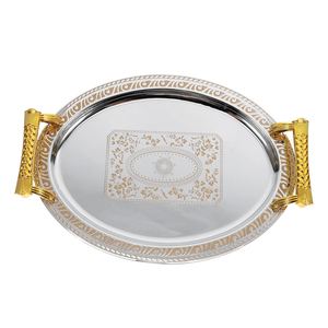 Bandeja de Servicio de Lujo Plateada y Dorada con Asas, Bandeja de Acero Inoxidable, Bandeja Ovalada para Comida, para Cenas, Bodas, Hogar y Cocina - Product Image 2