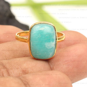 Unique Natural Smithsonite 10x14mm <b>Cushion</b> Shape <b>Ring</b> 925 Sterling Silver 18K Gold Plated Eternity Vermeil Women's Fine Jewelry - Product Image 6