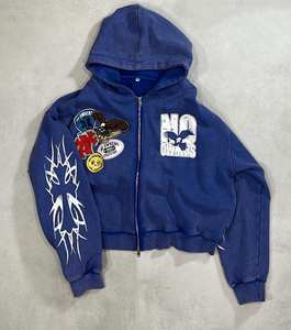 Sudadera con capucha personalizada, Jersey de algodón pesado de calidad con cremallera de doble vía, sudadera con apliques bordados desgastados - Product Image 2