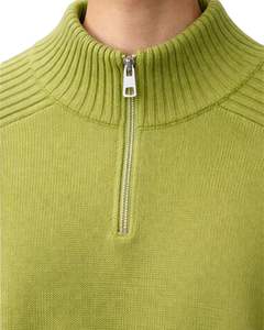 Suéter de Punto Personalizado para Hombre, Cuello Alto, Cierre de Cremallera de un Cuarto, Color Verde Claro, Tejido Liso, Cálido para Invierno, Informal, OEM Personalizado - Product Image 2