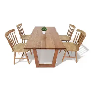 Holz-Haus-Esszimmermöbel mit natürlichen Rändern Teak-Tische und Stühle Esszimmer-Set Holz-Esstischset 6 Stühle